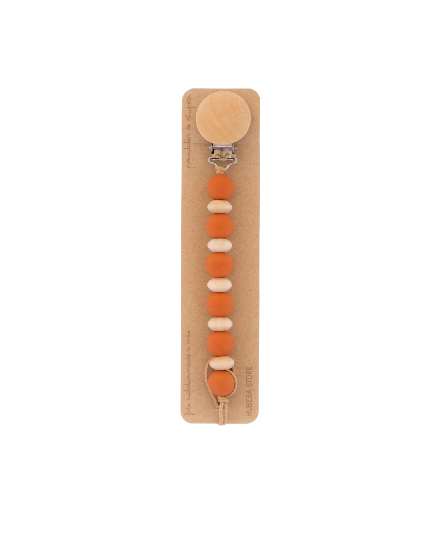 Prendedor silicone terracota com ábacos madeira