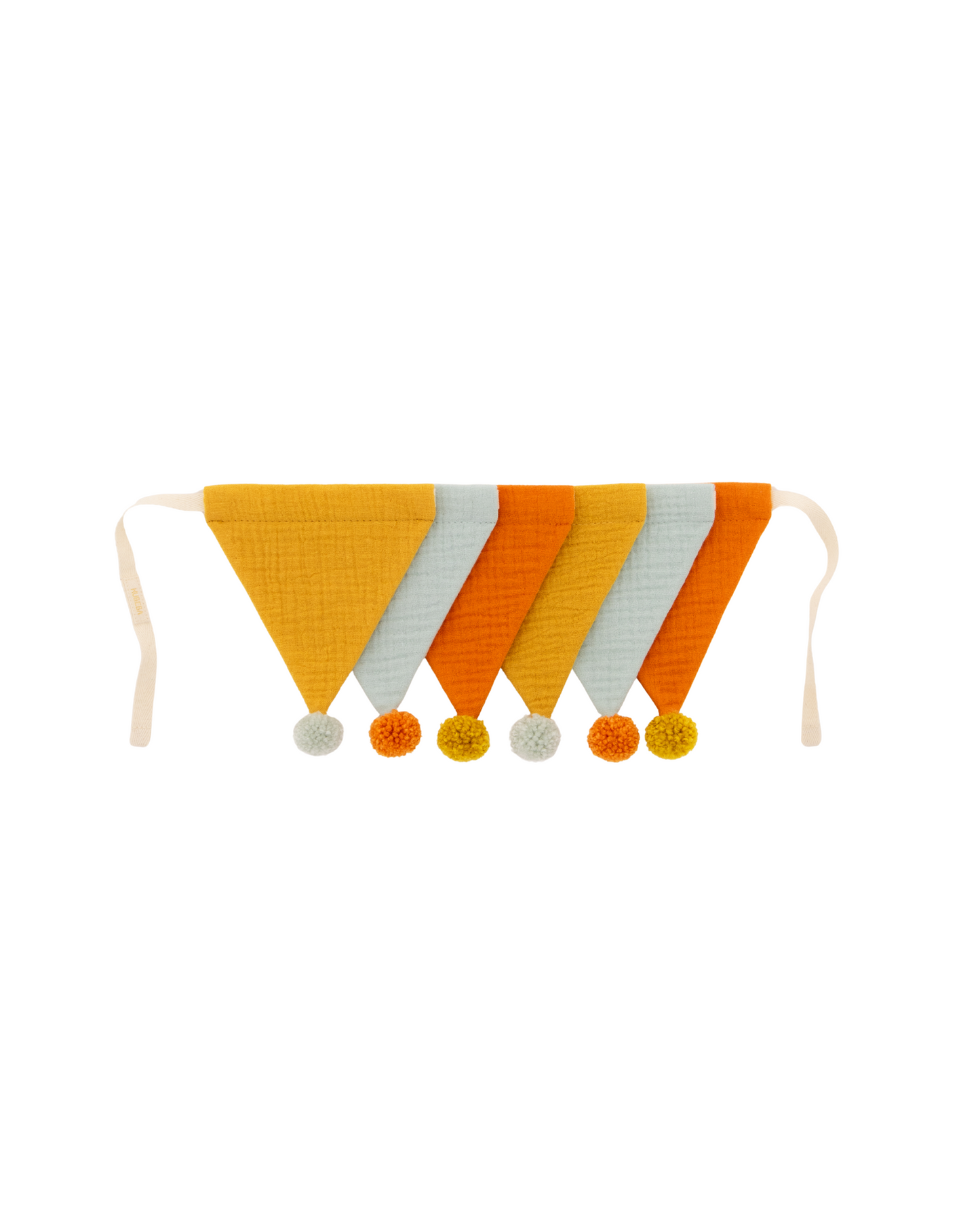 Grinalda 6 bandeirolas triangulares com pompons