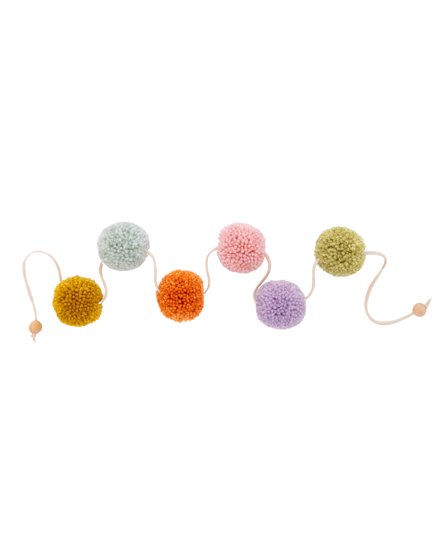 Grinalda de lã 6 pompons redondos pastel