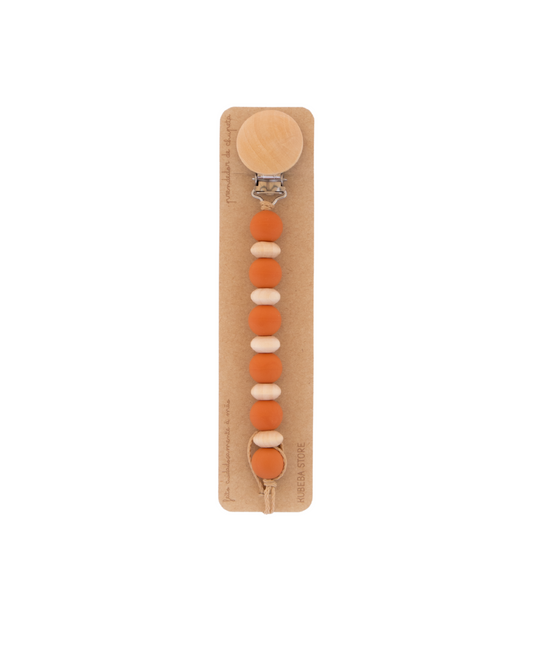 Prendedor silicone terracota com ábacos madeira