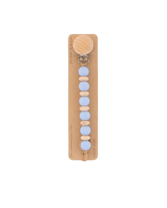 Prendedor silicone azul bebé com ábacos madeira