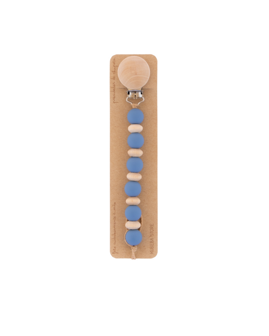 Prendedor silicone azul oceano com ábacos madeira