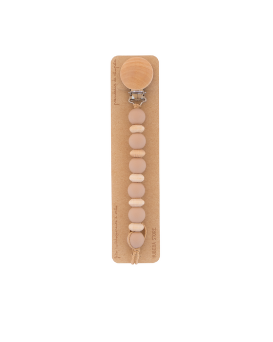 Prendedor silicone café com ábacos madeira